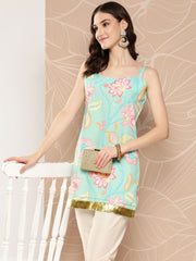 Floral Print Embellished Tunic-AHTUCRDP-8129