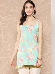 Floral Print Embellished Tunic-AHTUCRDP-8129