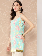 Floral Print Embellished Tunic-AHTUCRDP-8129