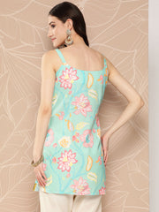 Floral Print Embellished Tunic-AHTUCRDP-8129