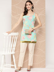 Floral Print Embellished Tunic-AHTUCRDP-8129