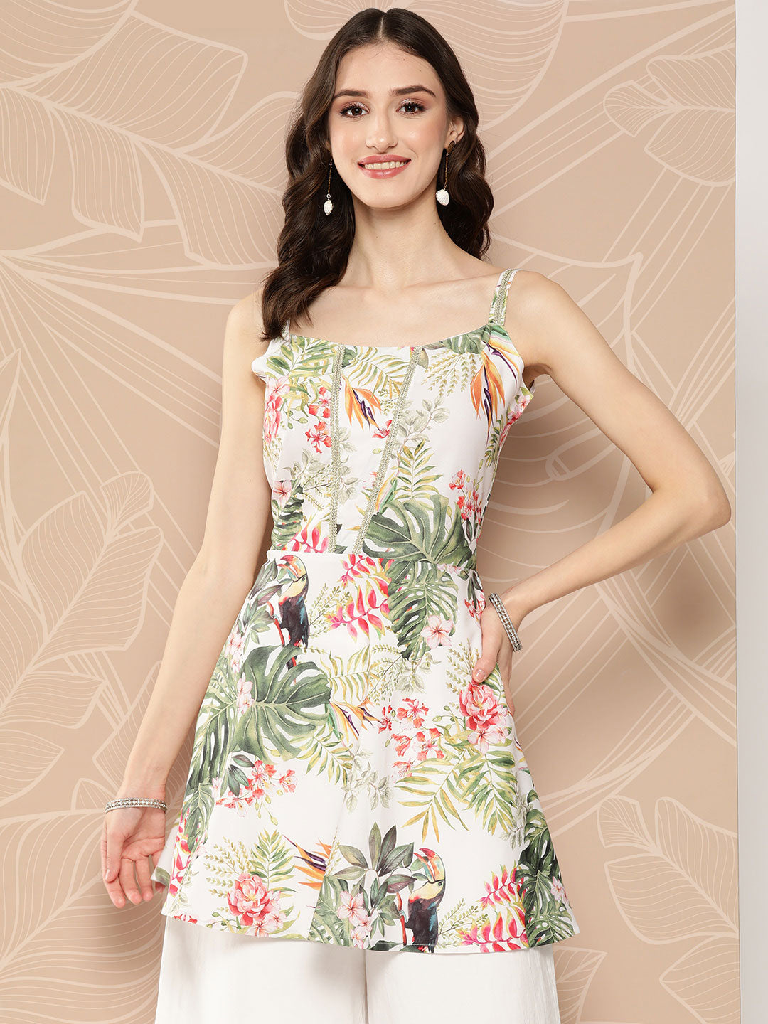 Tropical Print Tunic Top - Modern Indian Kurta Ladies Style