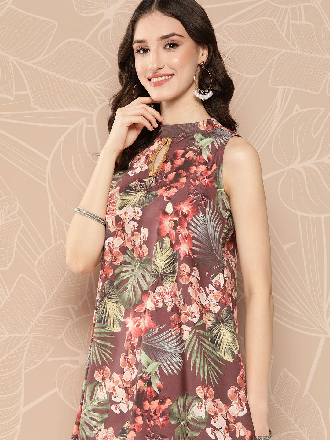 Halter Neck Printed Tunic - Indian Kurtis & Tunic Tops for Women