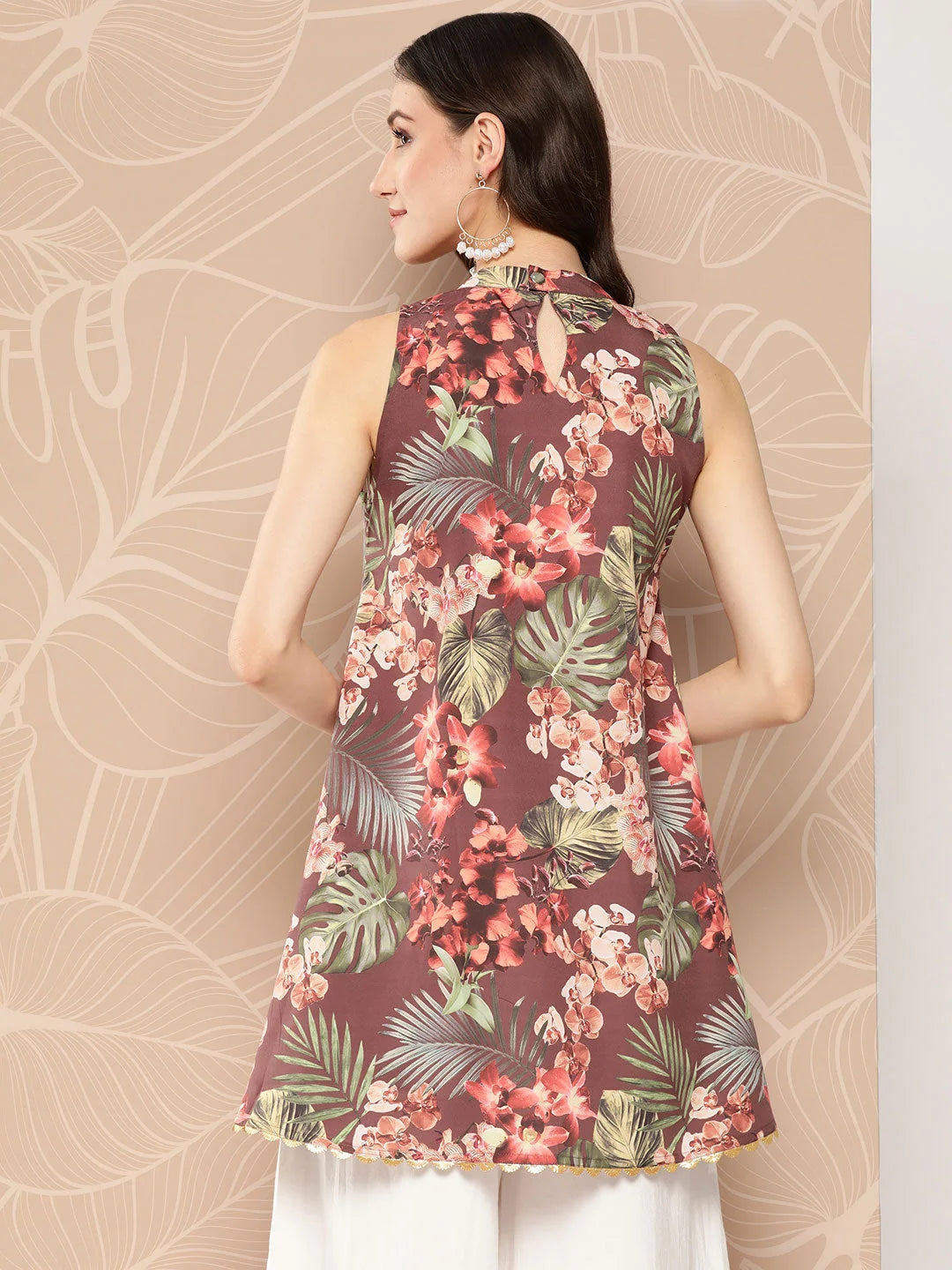 Halter Neck Printed Tunic - Indian Kurtis & Tunic Tops for Women