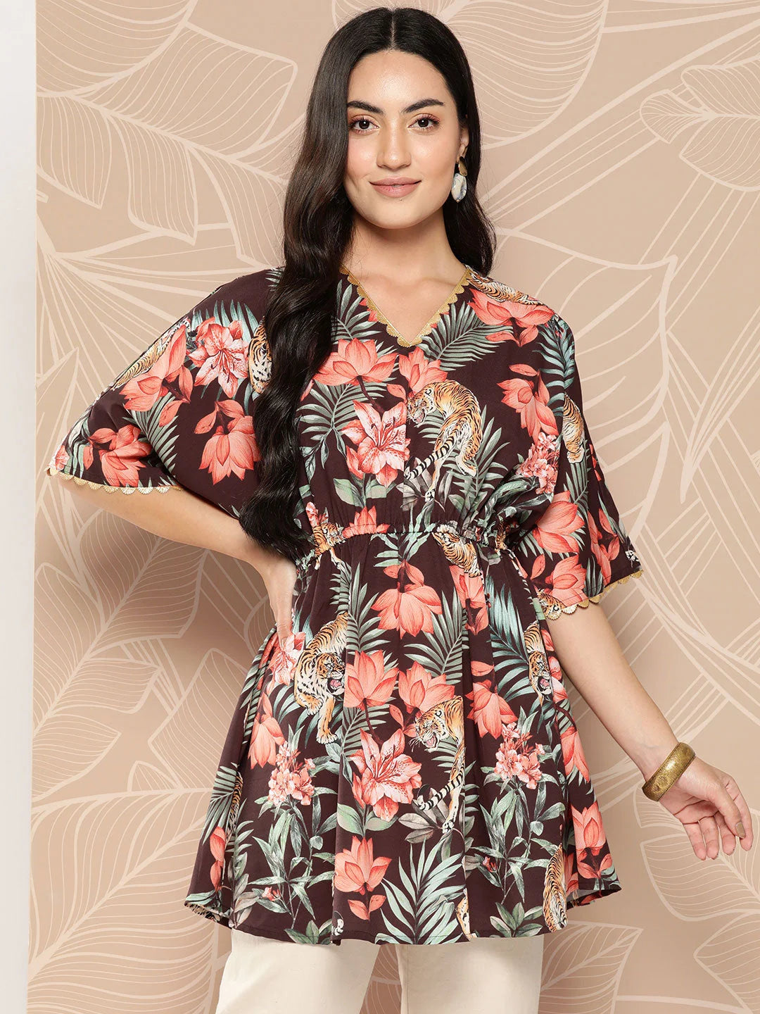 Brown Floral Tunic Top - Women's Indian Kurtis Online Shop
