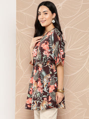 Brown Floral Printed Tunic-AHTUCRDP-8142-ICH
