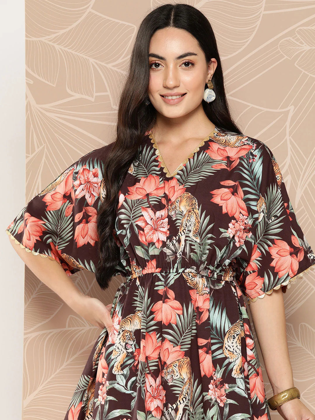 Brown Floral Tunic Top - Women's Indian Kurtis Online Shop