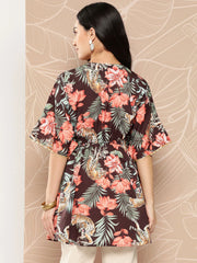 Brown Floral Printed Tunic-AHTUCRDP-8142-ICH