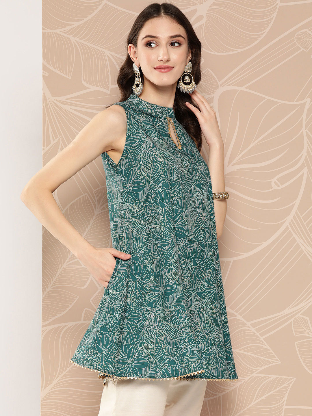 Tropical Print Tunic Top - Indian Kurta Ladies & Tunic for Women