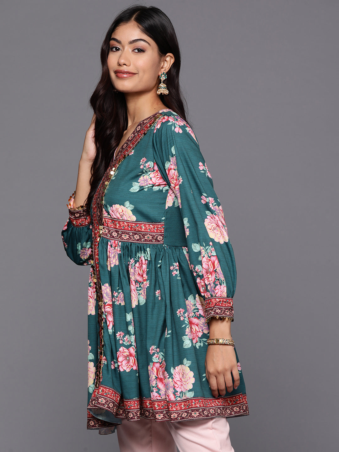 Floral Printed Tunic Top - Stylish Indian Kurtis for Women