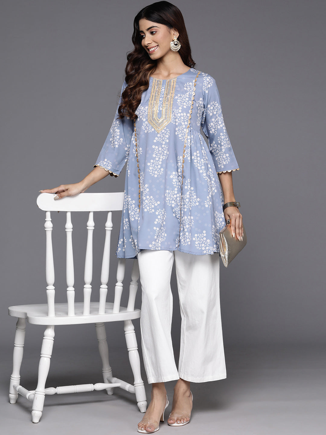 Floral Crepe Tunic Top | Elegant Indian Kurta for Women