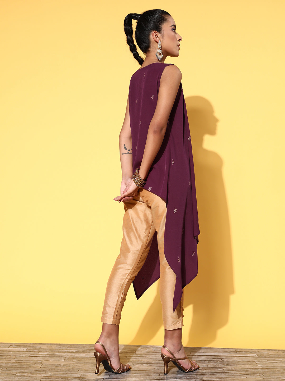 Burgundy Printed Fusion Tunic Top - Elegant Indian Kurta