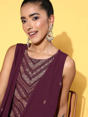 Burgundy Printed Fusion Tunic-AHTUCRGLGP-8108