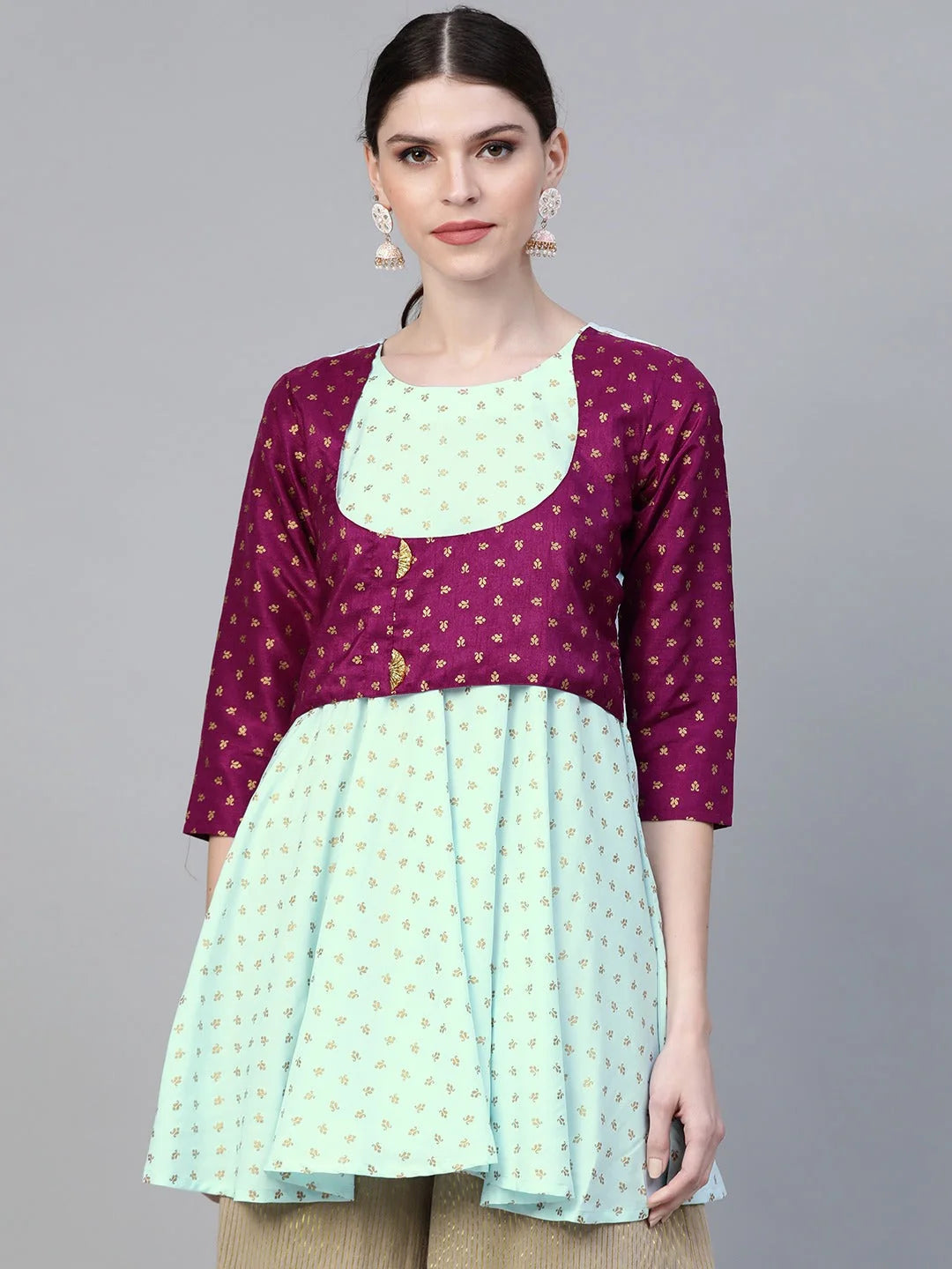 Blue & Purple Printed A-Line Tunic-AHTUCRGP-8012