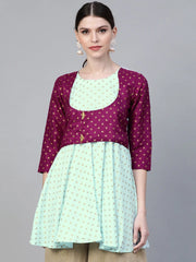 Blue & Purple Printed A-Line Tunic-AHTUCRGP-8012