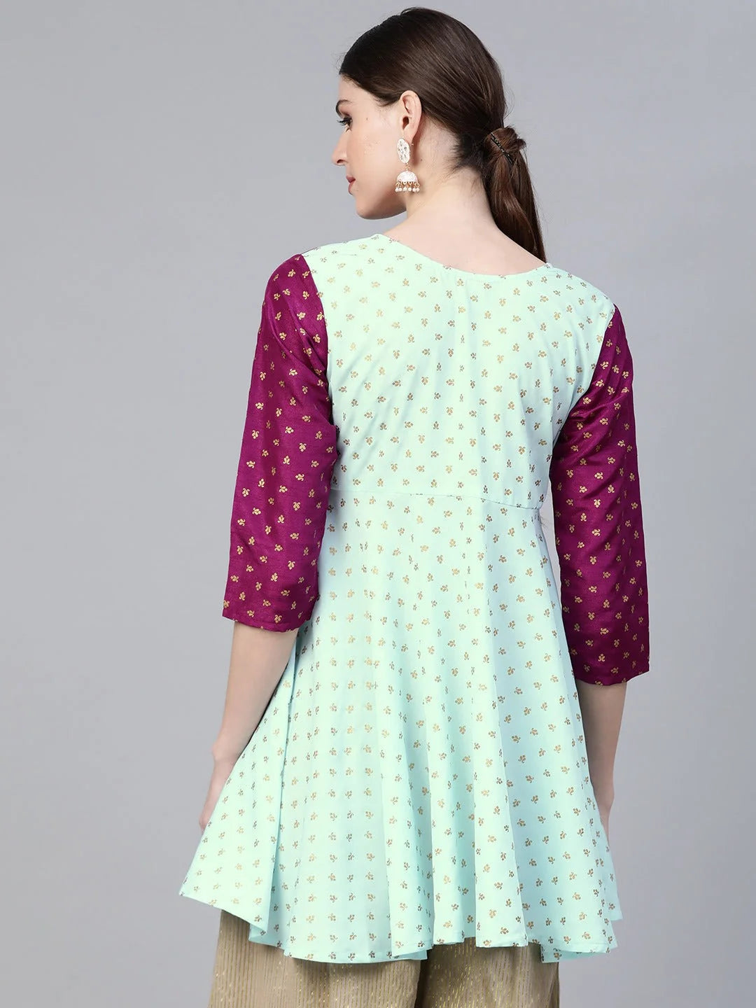 Blue & Purple Printed A-Line Tunic Top | Indian Kurta Ladies