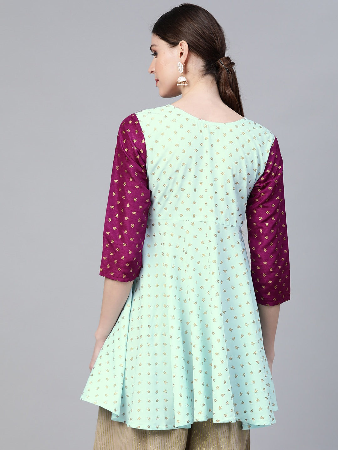 Blue & Purple Printed A-Line Tunic Top | Indian Kurta Ladies