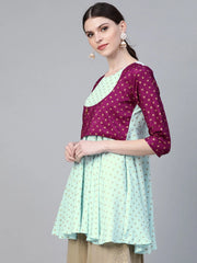 Blue & Purple Printed A-Line Tunic-AHTUCRGP-8012