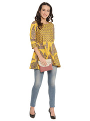 Mustard Printed Layerd Tunic-AHTUCRGP-8020