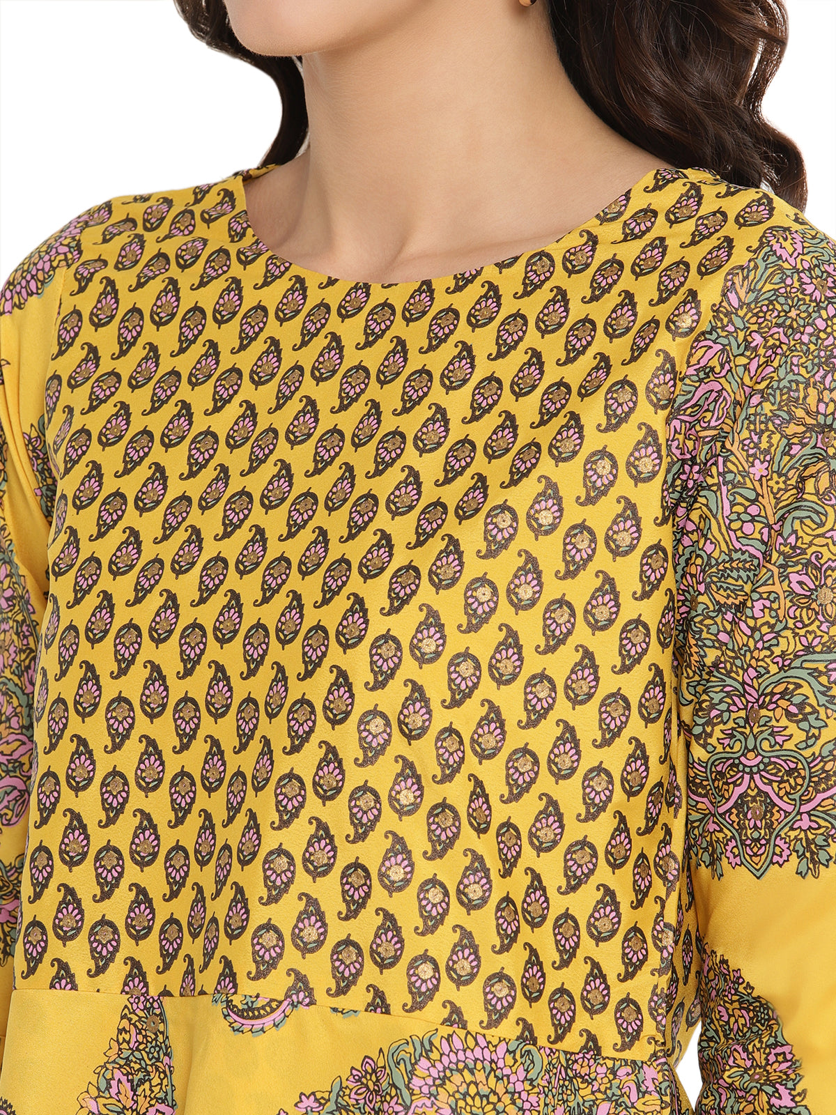 Mustard Printed Tunic Top | Layered Indian Kurta for Women