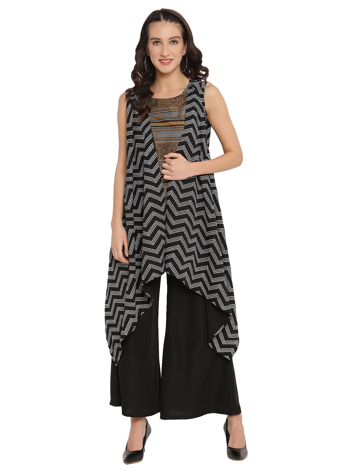 Black Tunic Top with Shrug | Indian Kurta Ladies Collection