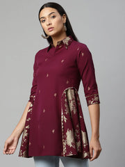 Burgundy & Gold Printed Tunic-AHTUCRGP-8079