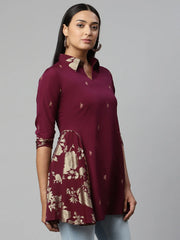 Burgundy & Gold Printed Tunic-AHTUCRGP-8079