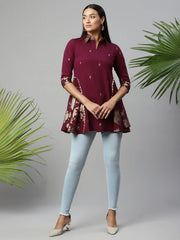 Burgundy & Gold Printed Tunic-AHTUCRGP-8079
