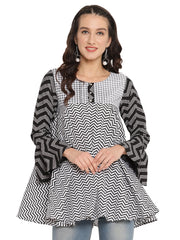 Printed Flared Black Tunic-AHTUCRPG-8015