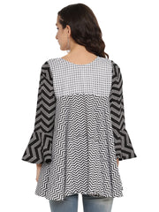 Printed Flared Black Tunic-AHTUCRPG-8015