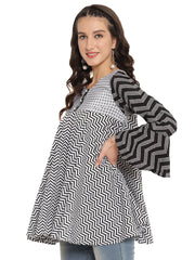 Printed Flared Black Tunic-AHTUCRPG-8015