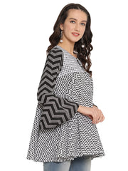 Printed Flared Black Tunic-AHTUCRPG-8015