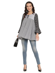 Printed Flared Black Tunic-AHTUCRPG-8015