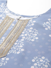 Floral Printed Sequinned Pure Cotton Kurti with Dhoti Pants-AHTUDH-COMBO-954