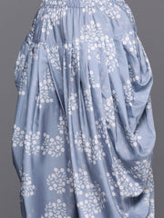 Floral Printed Sequinned Pure Cotton Kurti with Dhoti Pants-AHTUDH-COMBO-954