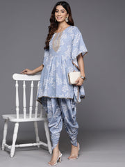 Floral Printed Sequinned Pure Cotton Kurti with Dhoti Pants-AHTUDH-COMBO-954