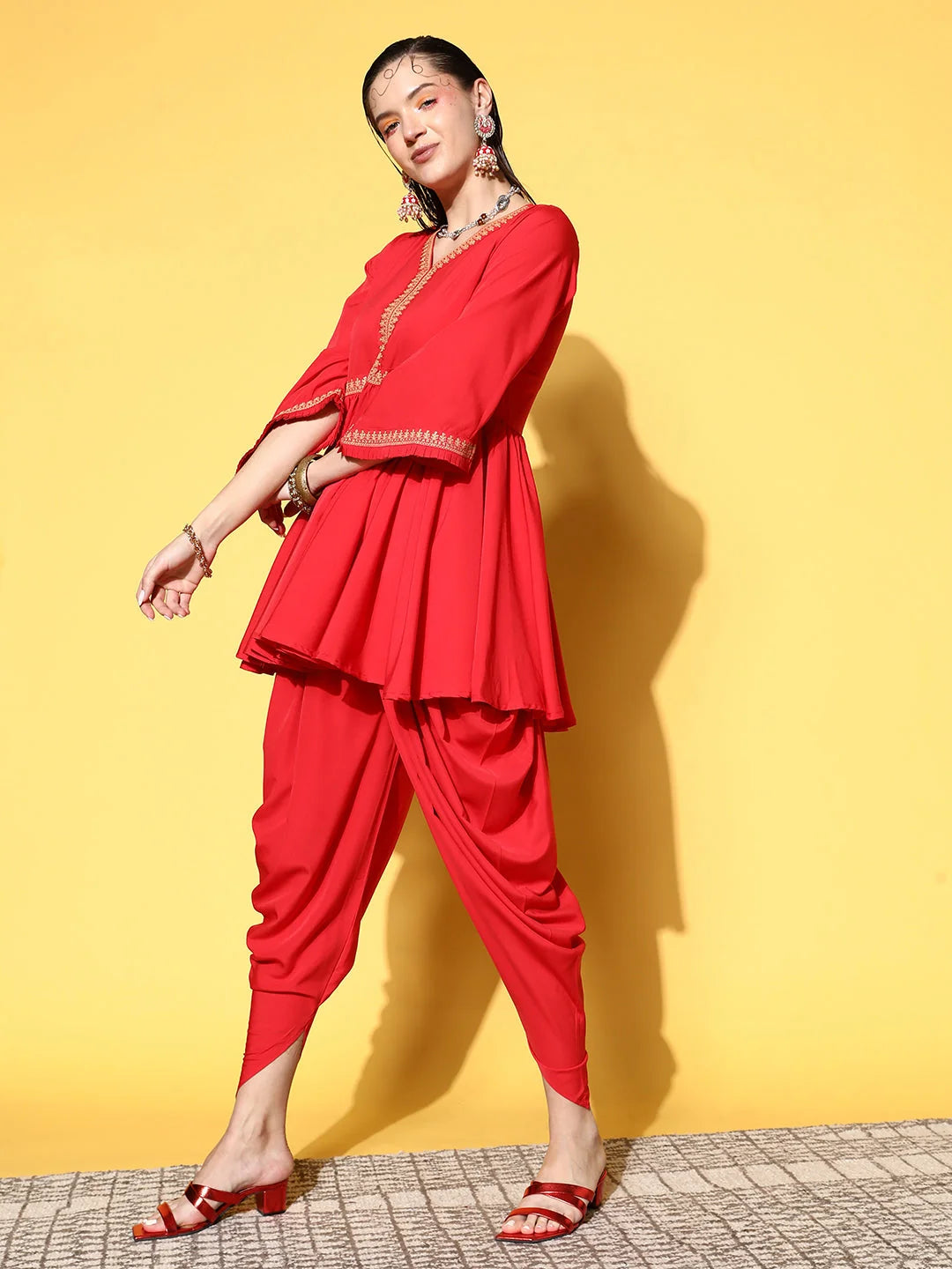 Red Gotta Patti Dhoti Kurta Set | Women's Dhoti Sets Online