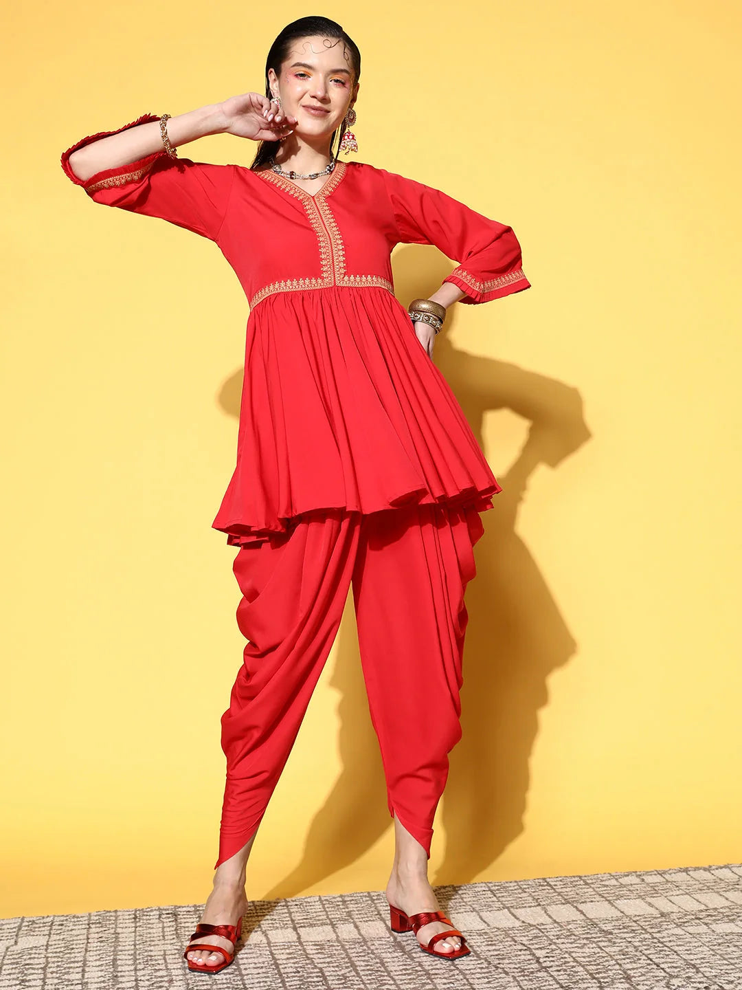 Red Gotta Patti Dhoti Kurta Set | Women's Dhoti Sets Online