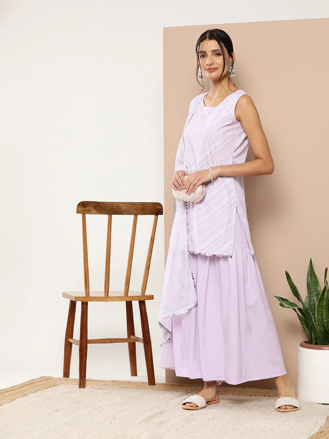 Lavender Printed Sharara Set for Women | Garara Pants Outfit