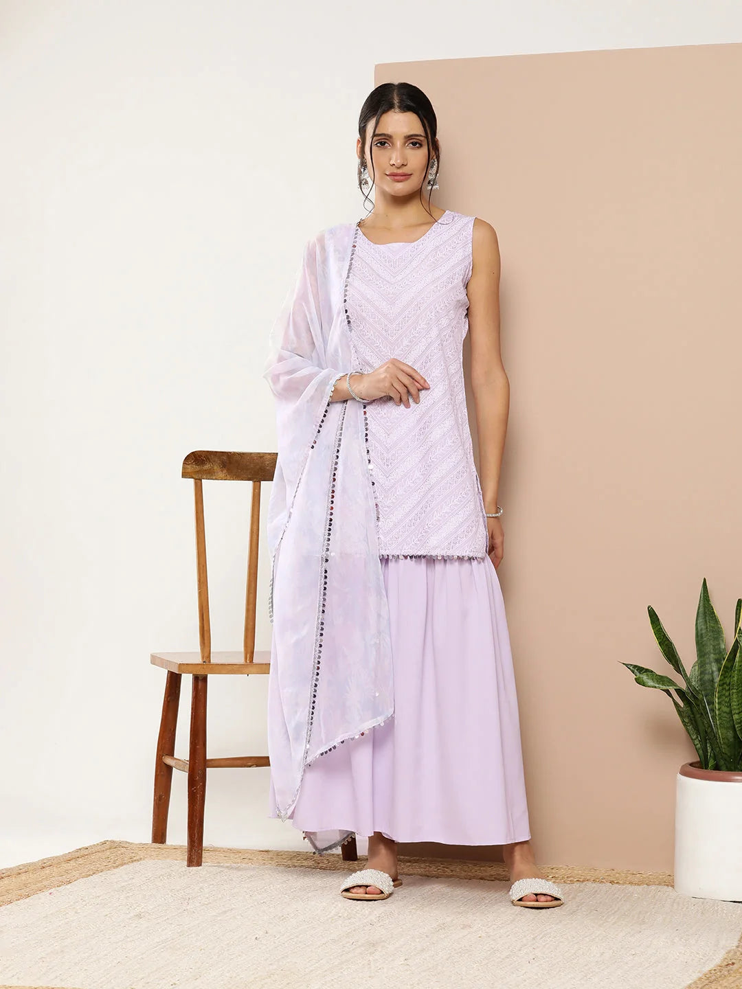 Lavender Printed Sharara Set for Women | Garara Pants Outfit