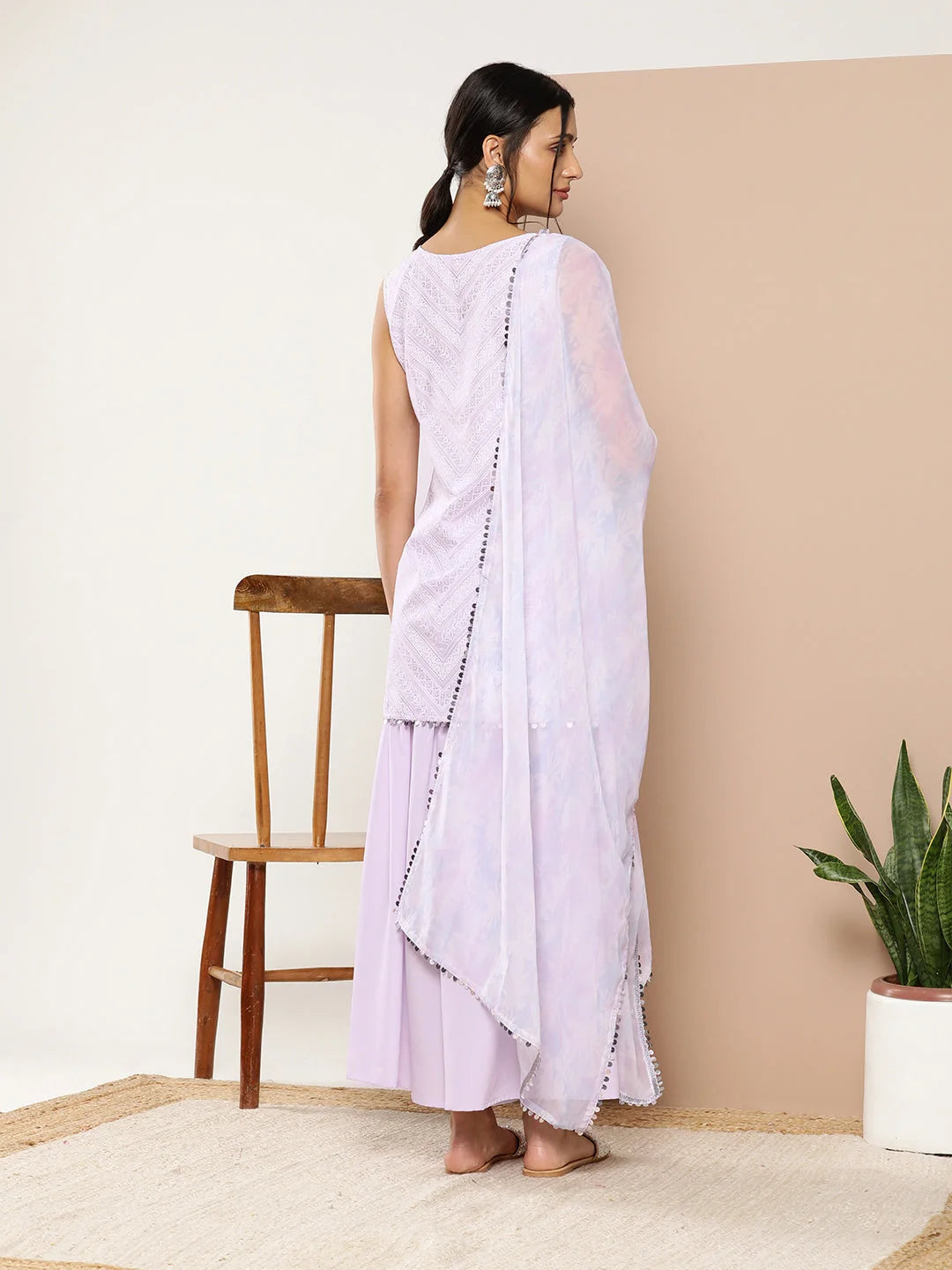 Lavender Printed Sharara Set for Women | Garara Pants Outfit