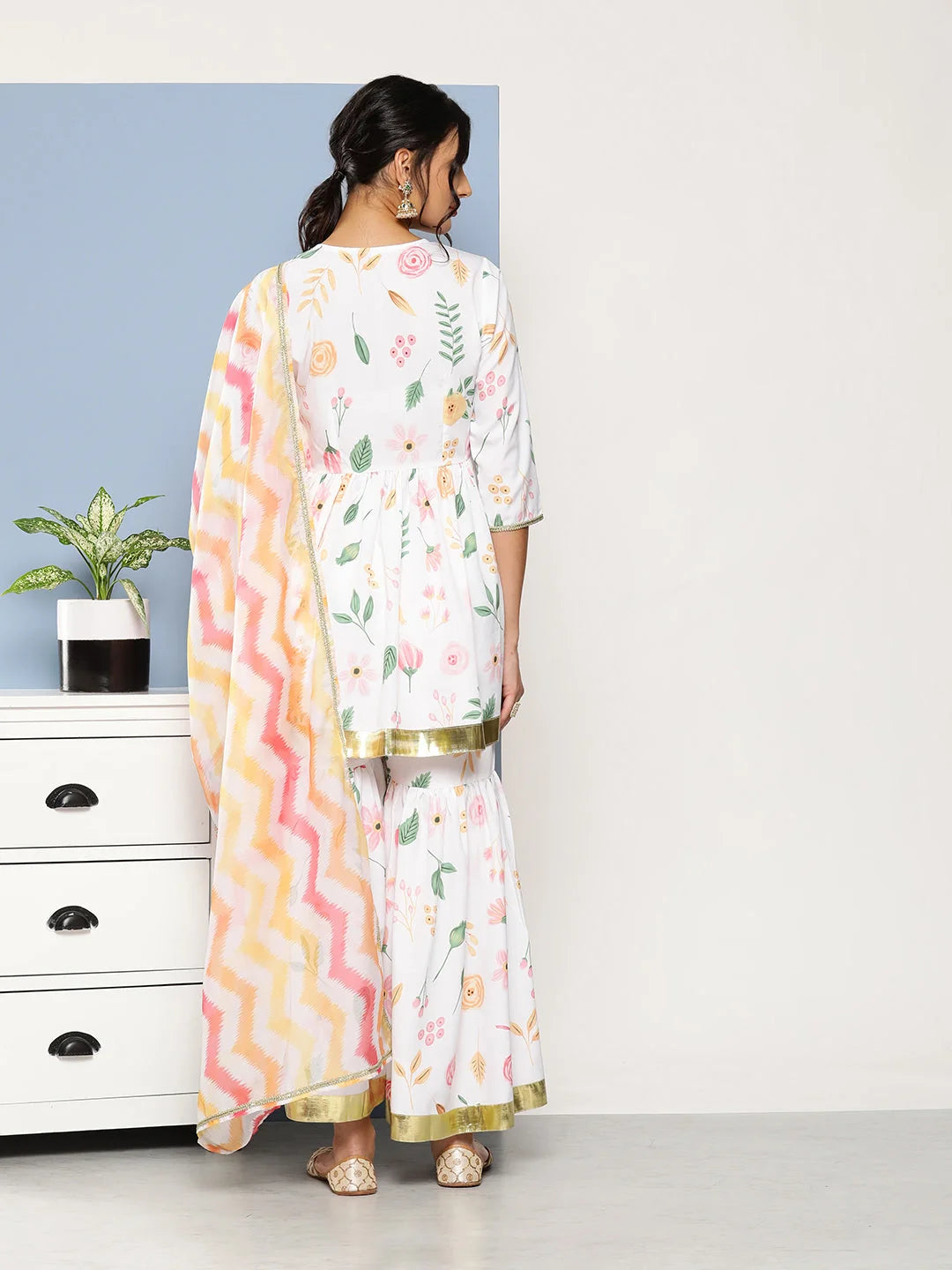 White Floral Sharara Set for Women | Designer Sharara Suits