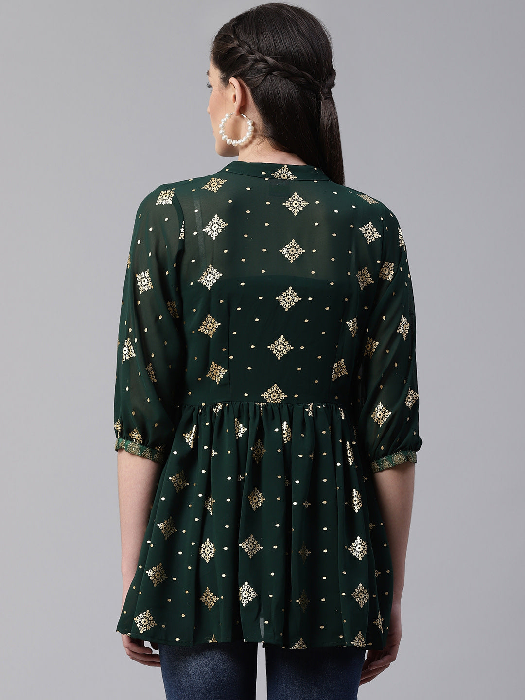 Green & Golden Printed Kediya Tunic Top | Indian Kurtis