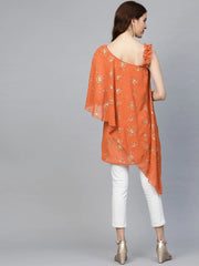 Orange Printed One Shoulder Tunic-AHTUGRFPDS-8025