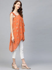 Orange Printed One Shoulder Tunic-AHTUGRFPDS-8025