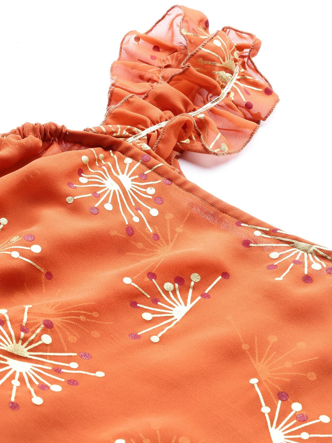 Orange One Shoulder Tunic Top - Printed Indian Kurtis Online