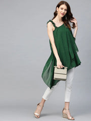 Green Printed One Shoulder Tunic-AHTUGRFPDS-8026