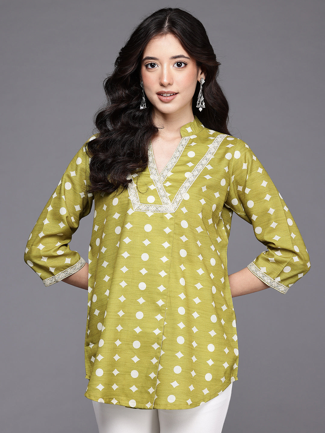Women's Olive Green Fusion Wear Tunic-AHTUMGDP-8203