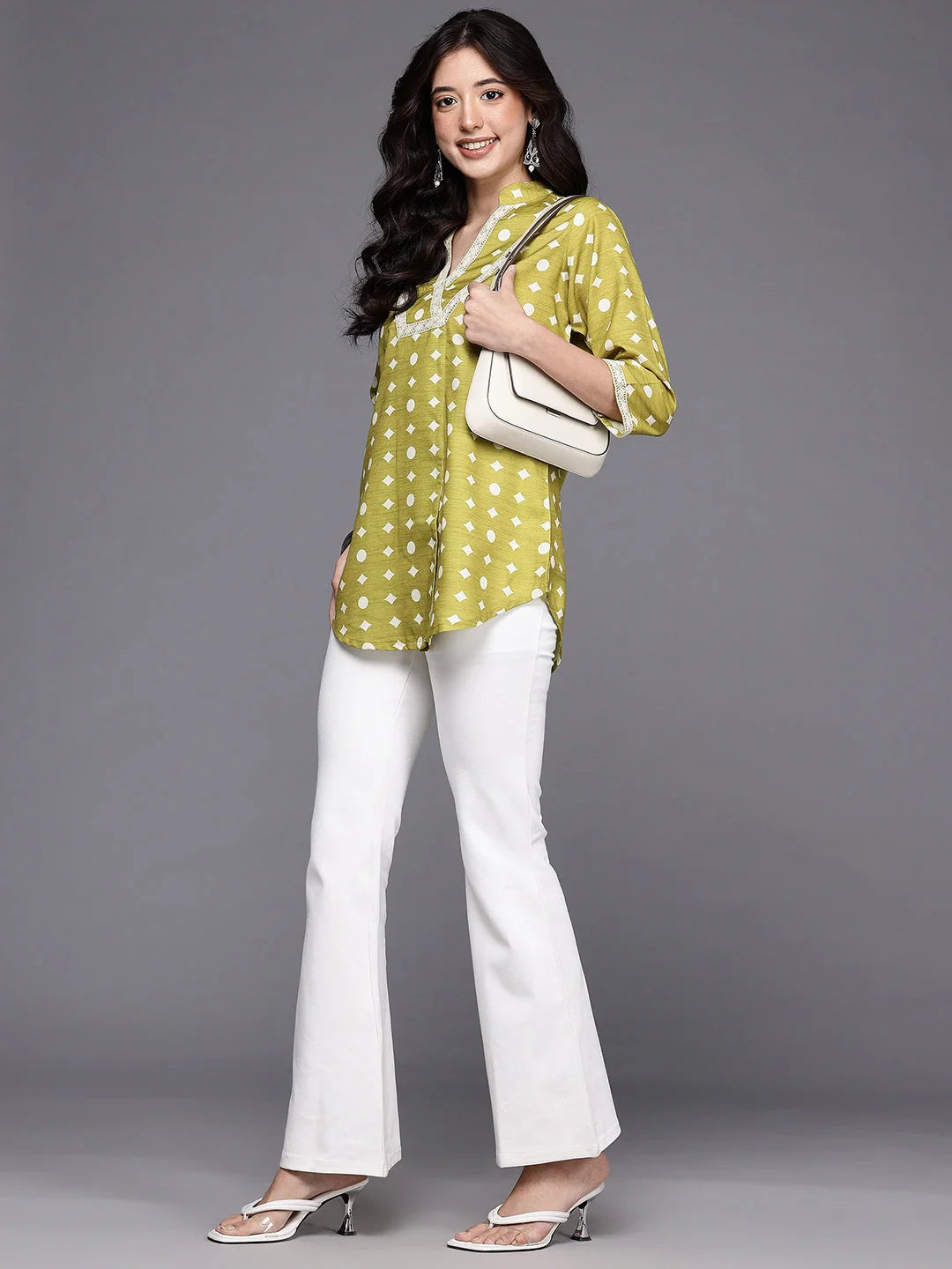 Women's Olive Green Fusion Wear Tunic-AHTUMGDP-8203