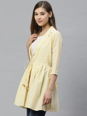 Yellow & White Checked Waist Tie-Up Tunic-AHTUMSPG-8011